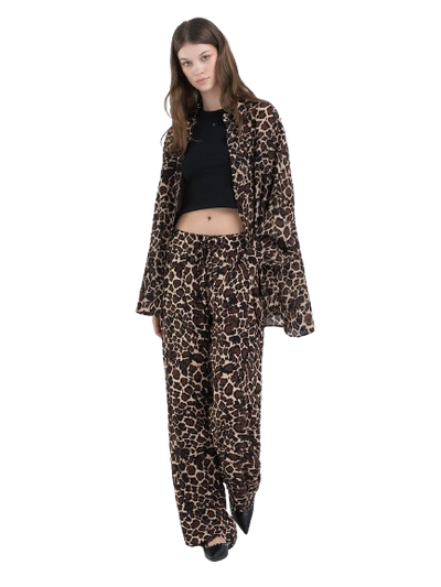 Animal-Print Viscose Chiffon Trousers