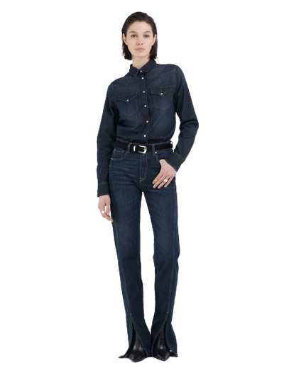 Dark Denim Slim-Fit Western Shirt